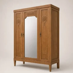 Armoire art déco chêne brut et miroir biseauté
