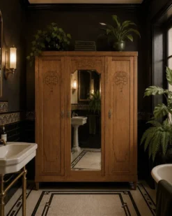 Armoire art déco chêne brut et miroir biseauté