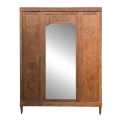 Armoire art déco chêne brut et miroir biseauté