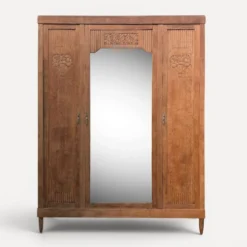 Armoire art déco chêne brut et miroir biseauté