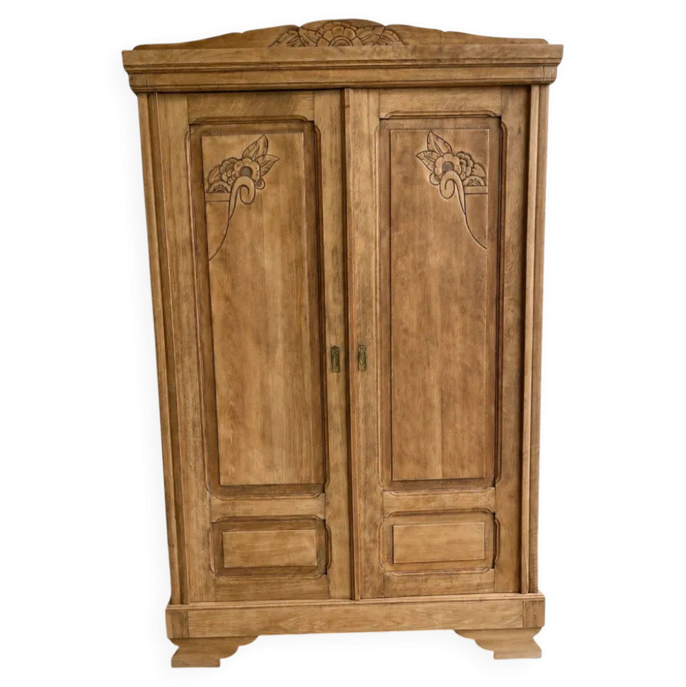 Armoire art déco en chêne bois brut