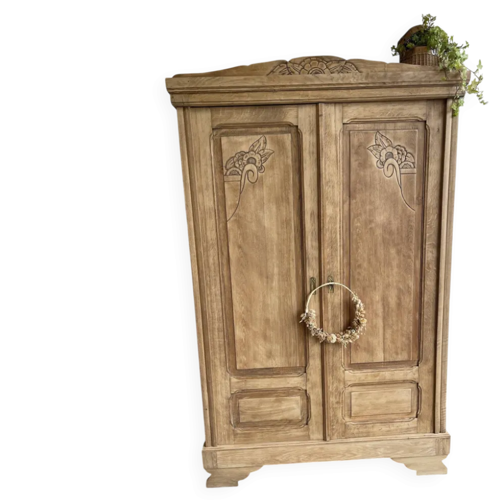 Armoire art déco en chêne bois brut