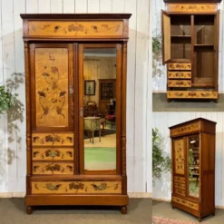 Armoire art nouveau début XXème en pitch et pin et loupe d'érable moucheté