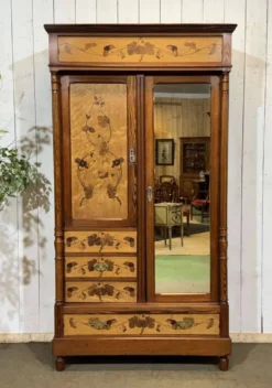 Armoire art nouveau début XXème en pitch et pin et loupe d'érable moucheté