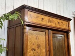 Armoire art nouveau début XXème en pitch et pin et loupe d'érable moucheté
