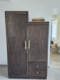 Armoire asymetrique parisienne penderie vintage Art déco bois foncé