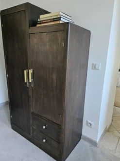 Armoire asymetrique parisienne penderie vintage Art déco bois foncé