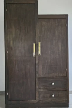 Armoire asymetrique parisienne penderie vintage Art déco bois foncé