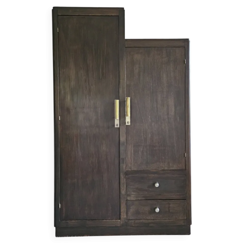 Armoire asymetrique parisienne penderie vintage Art déco bois foncé