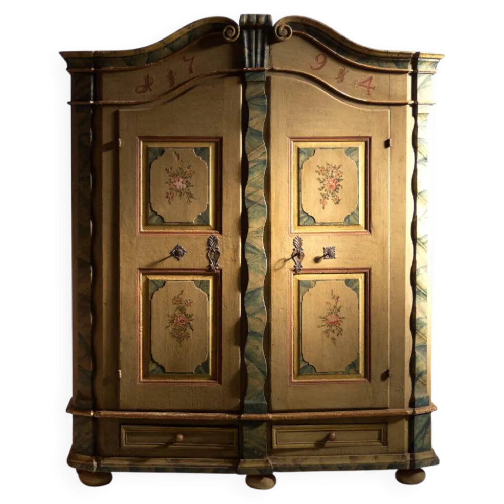 Armoire baroque ancienne peinte en pin – Empire Austro-hongrois, Année 1794