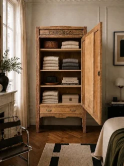 Armoire bonnetière parisienne art déco chêne brut et massif