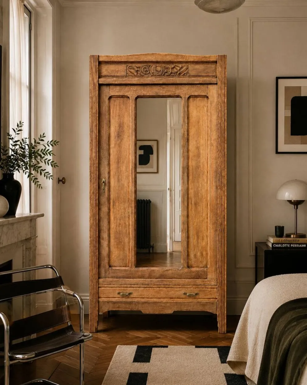 Armoire bonnetière parisienne art déco chêne brut et massif