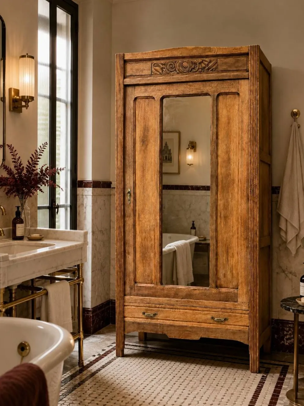 Armoire bonnetière parisienne art déco chêne brut et massif