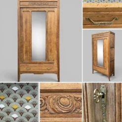Armoire bonnetière parisienne art déco chêne brut et massif