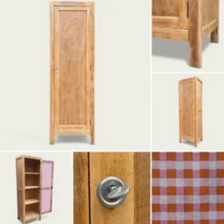 Armoire bonnetière parisienne bois brut 1950