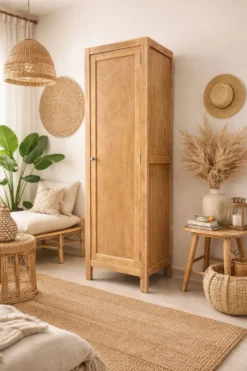 Armoire bonnetière parisienne bois brut 1950