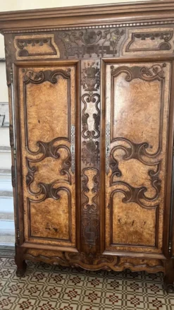 Armoire bressane ancienne-1876-loupe dorme et noyer - pièce de famille rare