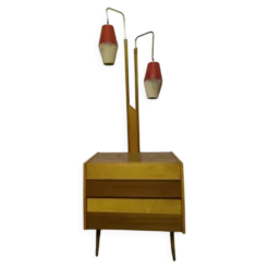 Armoire cocktail en noyer marron avec porte-lampes intégré et 2 abat-jours, 1950s