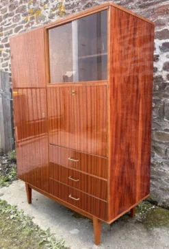 Armoire combinée vintage années 50 en acajou verni – scandinave