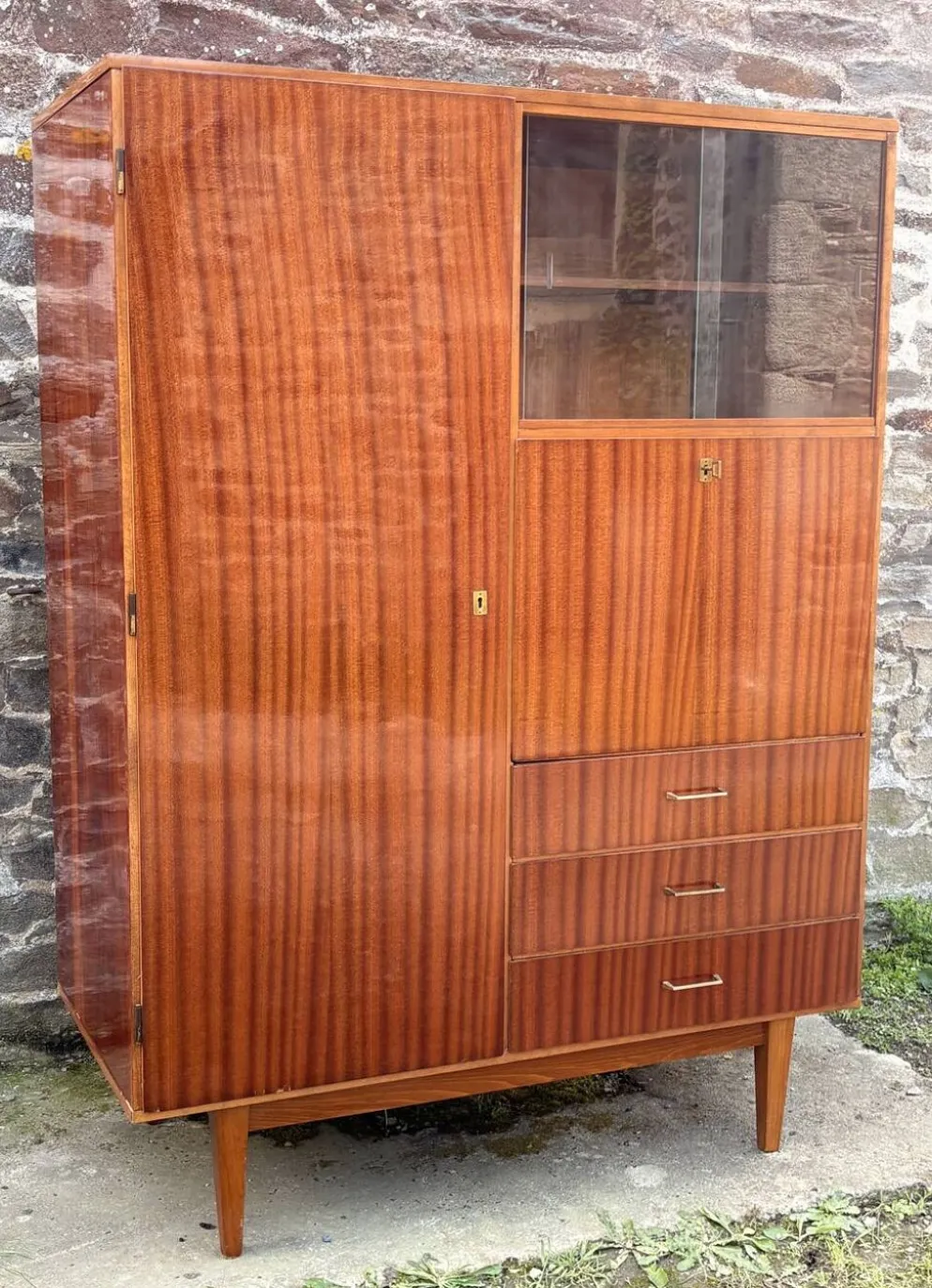 Armoire combinée vintage années 50 en acajou verni – scandinave