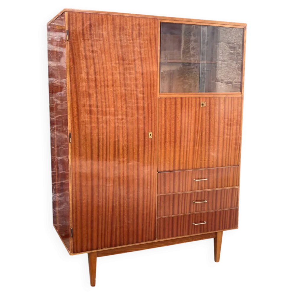 Armoire combinée vintage années 50 en acajou verni – scandinave