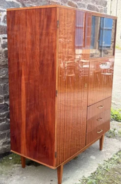 Armoire combinée vintage années 50 en acajou verni – scandinave