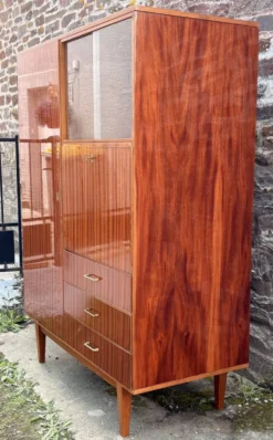 Armoire combinée vintage années 50 en acajou verni – scandinave