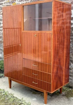 Armoire combinée vintage années 50 en acajou verni – scandinave