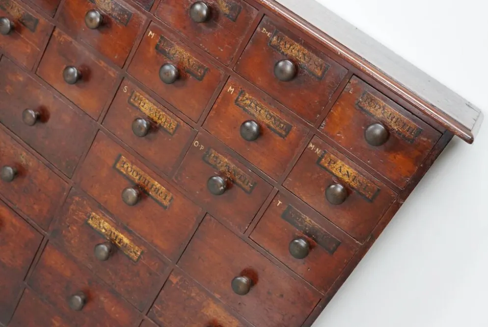 Armoire d'apothicaire / commode à tiroirs en bois dur antique, Angleterre, XIXe siècle