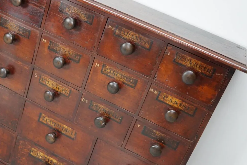 Armoire d'apothicaire / commode à tiroirs en bois dur antique, Angleterre, XIXe siècle