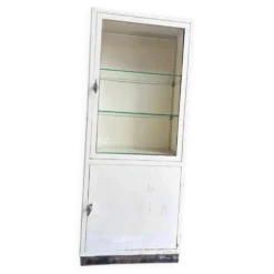 Armoire d'apothicaire industrielle vintage blanche / vitrine