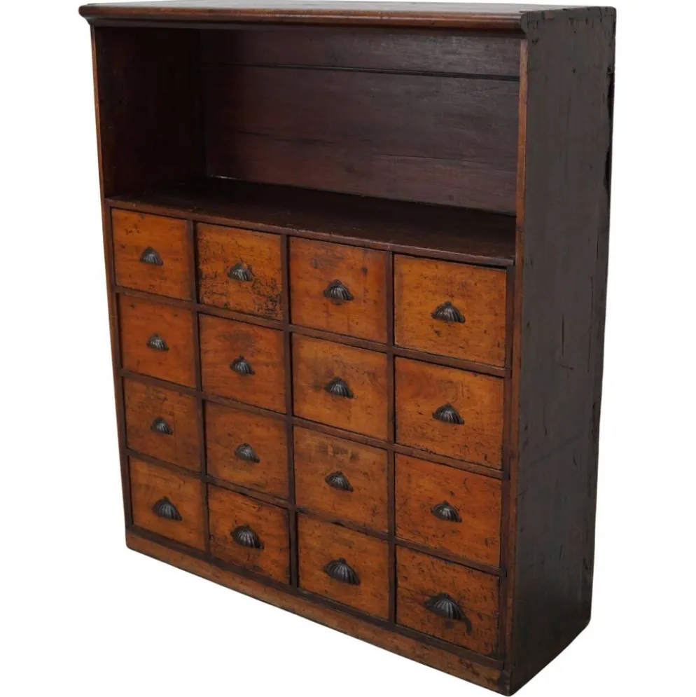 Armoire d'apothicaire victorienne ancienne en bois dur et en pin