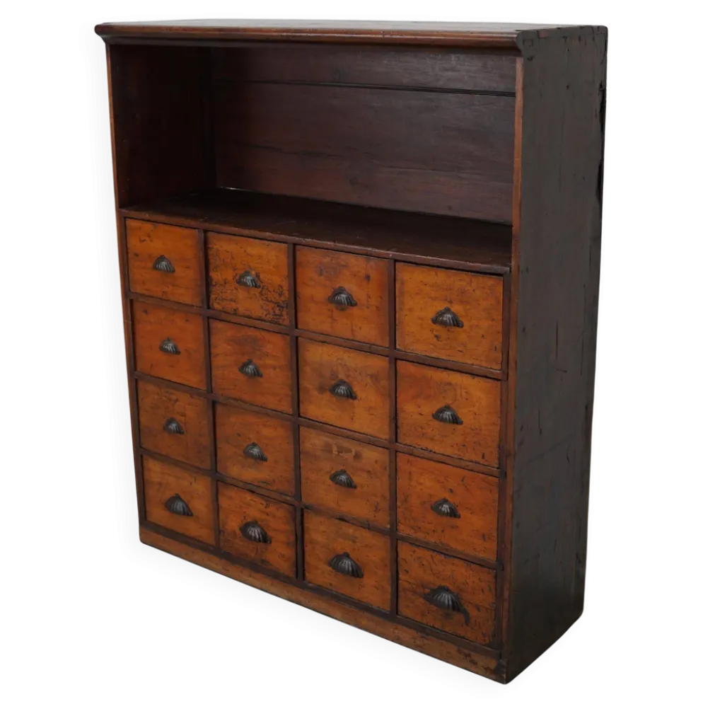 Armoire d'apothicaire victorienne ancienne en bois dur et en pin