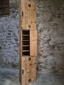 Armoire d'atelier française ancienne en pin avec compartiments