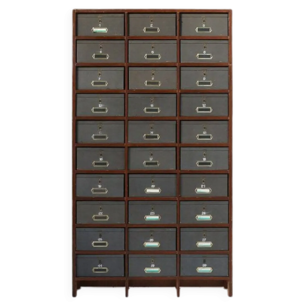 Armoire de classement industrielle en bois, Belgique années 1920