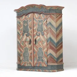 Armoire de mariage peinte en art populaire rustique exceptionnel de 1784