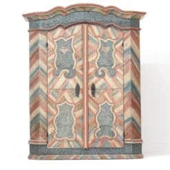 Armoire de mariage peinte en art populaire rustique exceptionnel de 1784