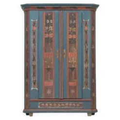 Armoire de mariée rustique peinte, art populaire de ferme, 1841