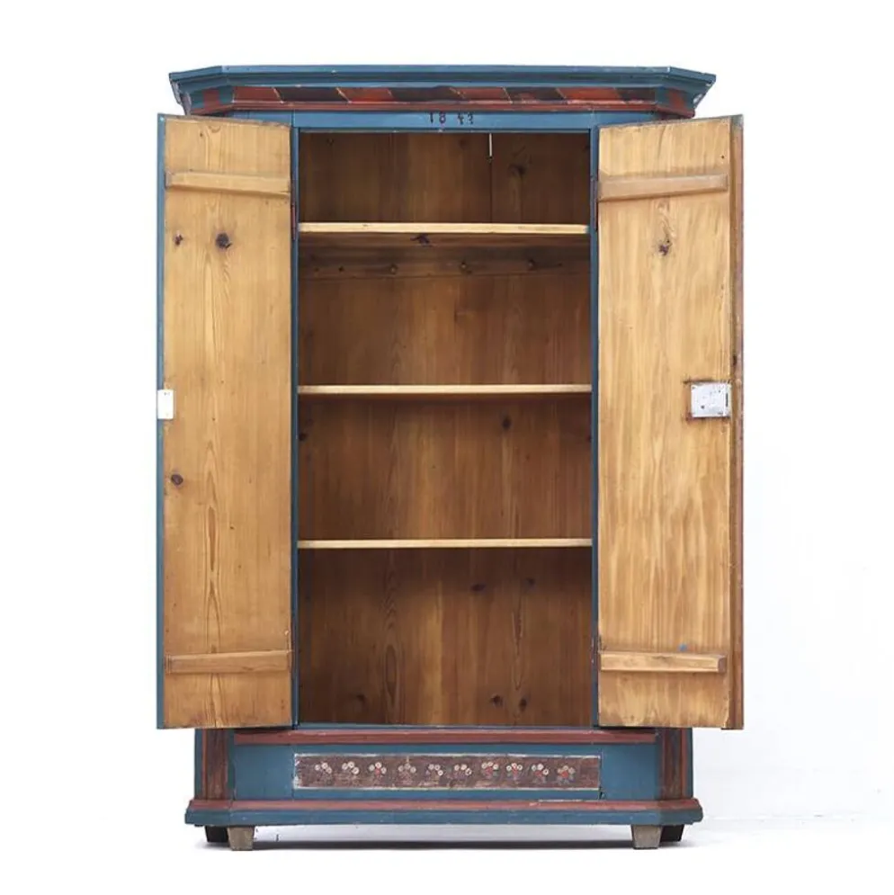 Armoire de mariée rustique peinte, art populaire de ferme, 1841