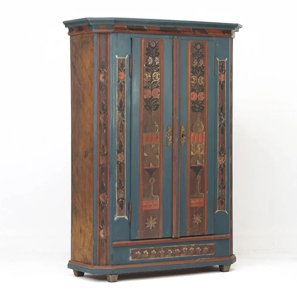 Armoire de mariée rustique peinte, art populaire de ferme, 1841