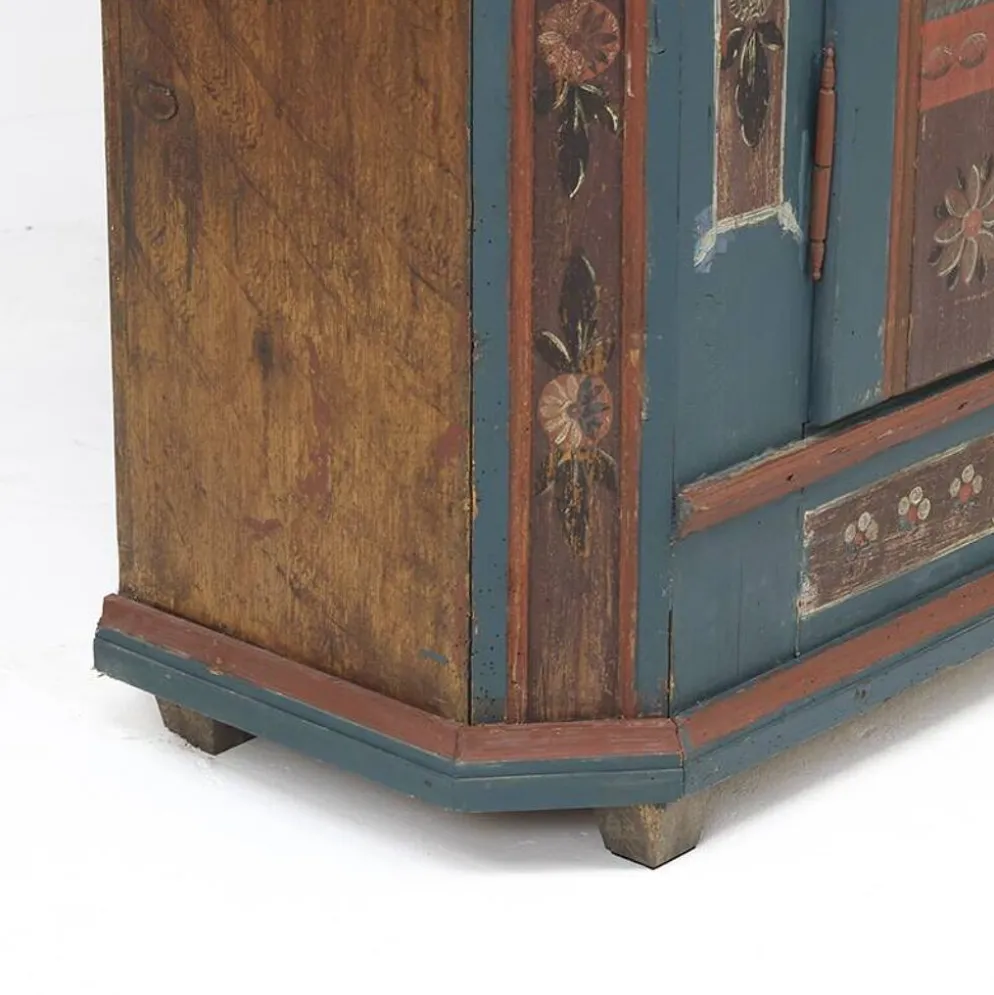 Armoire de mariée rustique peinte, art populaire de ferme, 1841
