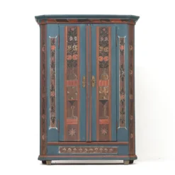 Armoire de mariée rustique peinte, art populaire de ferme, 1841