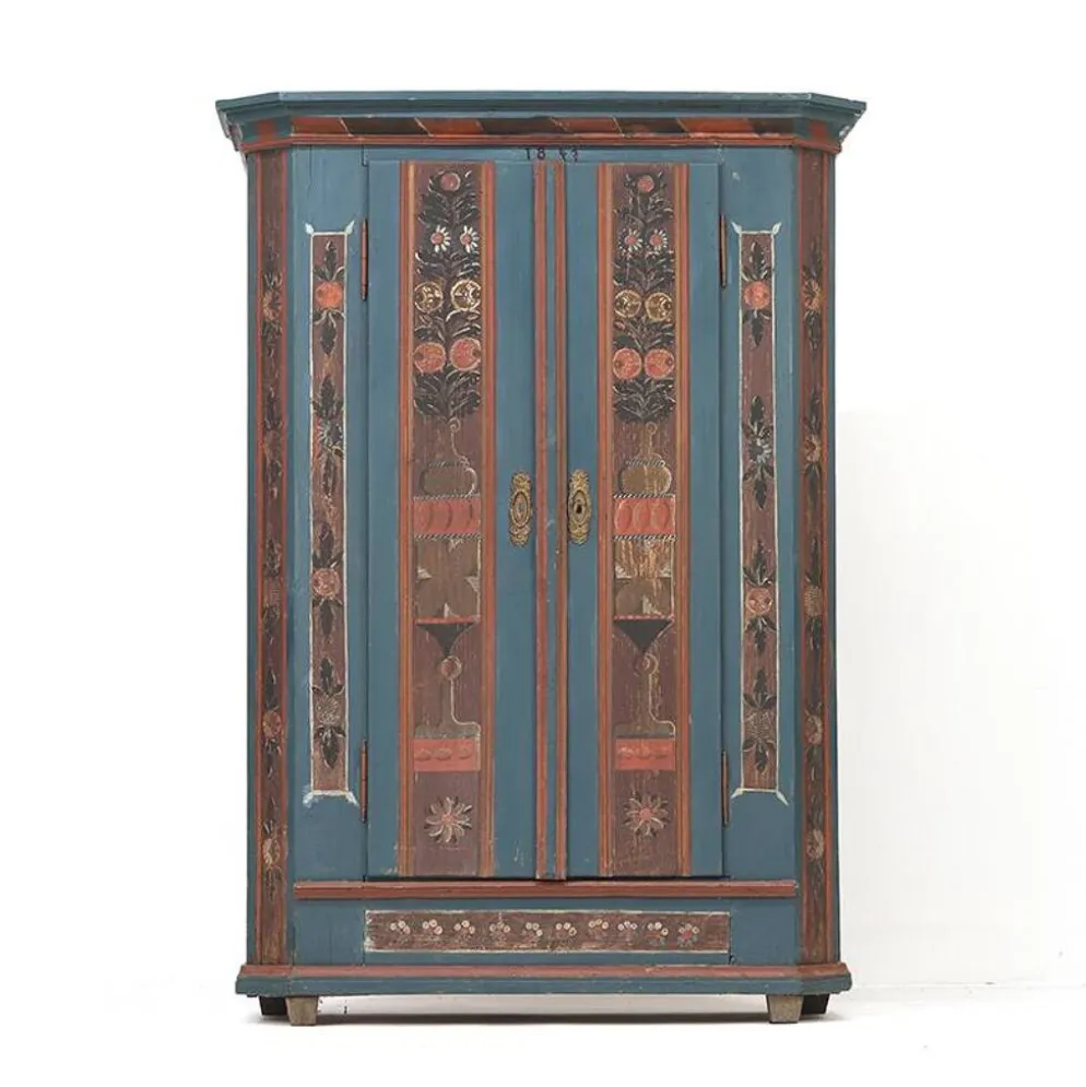 Armoire de mariée rustique peinte, art populaire de ferme, 1841