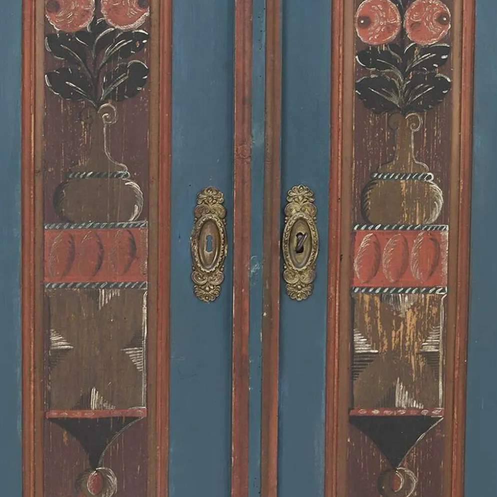 Armoire de mariée rustique peinte, art populaire de ferme, 1841