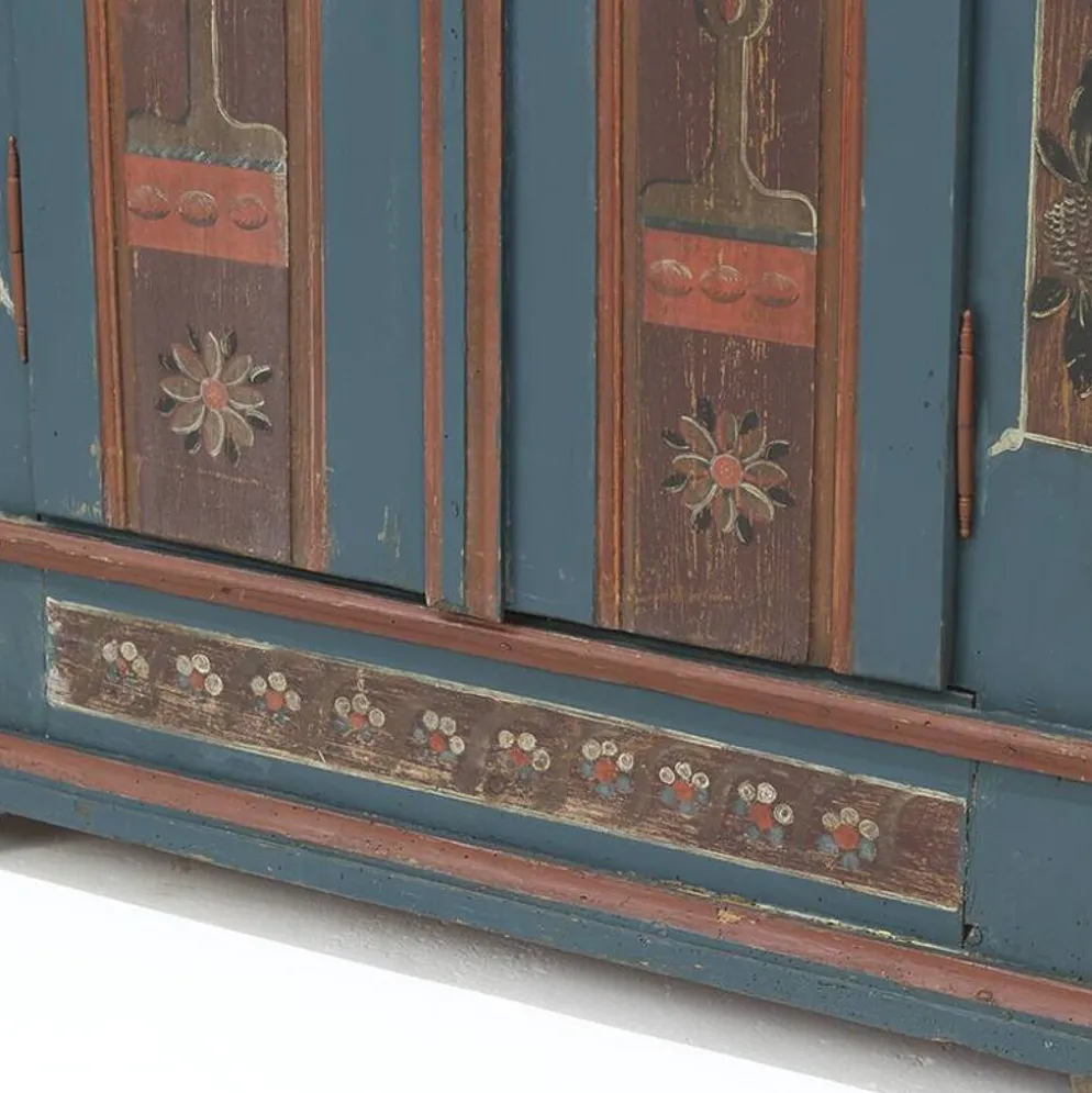 Armoire de mariée rustique peinte, art populaire de ferme, 1841
