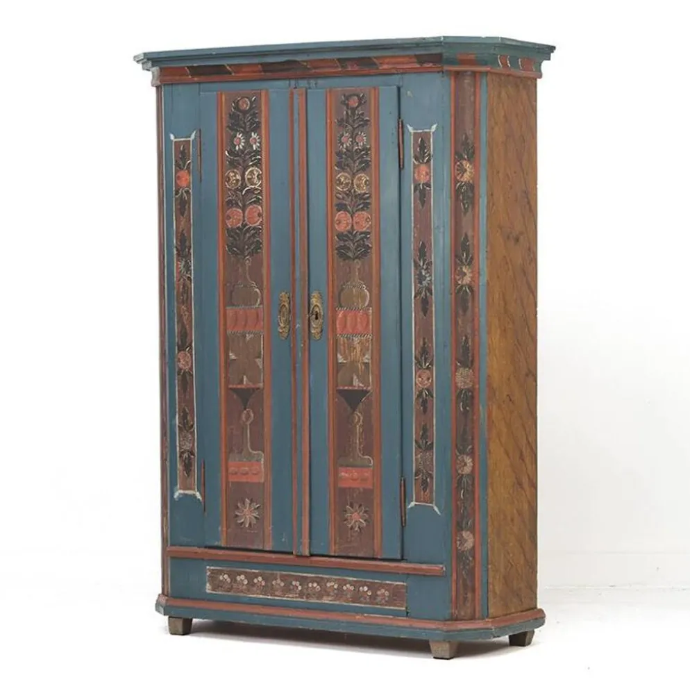 Armoire de mariée rustique peinte, art populaire de ferme, 1841