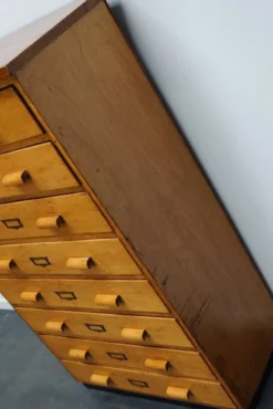 Armoire de pharmacie industrielle en hêtre allemand, milieu du 20e siècle