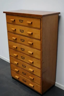 Armoire de pharmacie industrielle en hêtre allemand, milieu du 20e siècle