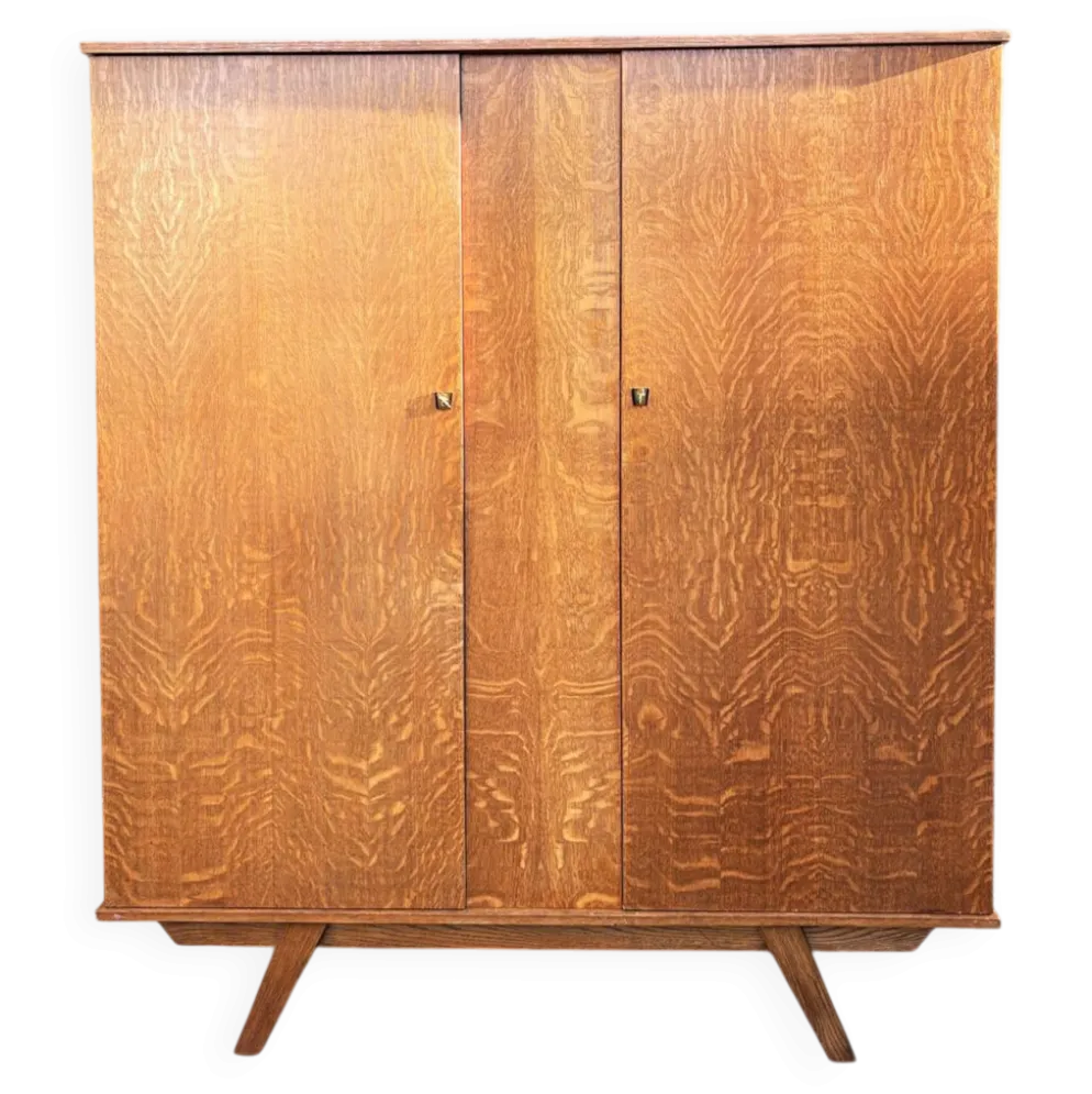 Armoire dressing vintage chêne tigré – pieds compas 50/60 – scandinave