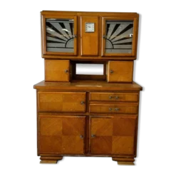 Armoire en bois vintage / vitrine avec accent art déco
